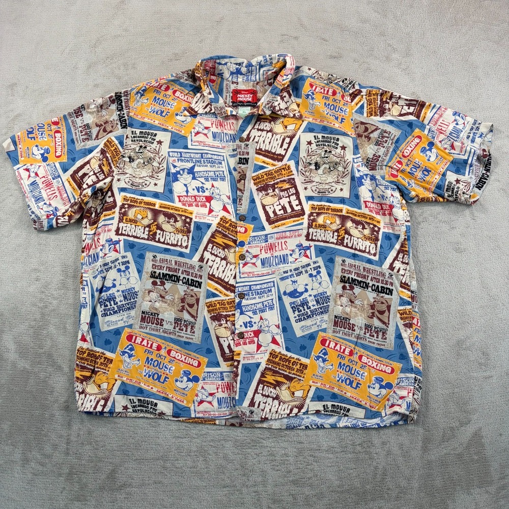 Vintage Reyn Spooner X Disney Mickey Mouse Shirt Men XL Fight Boxing Posters USA